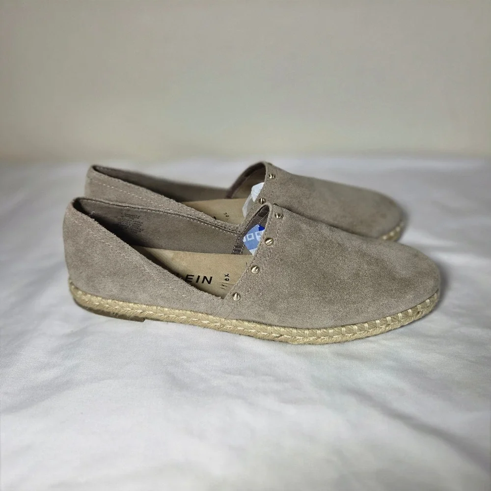 Anne Klein iFlex Suede Espadrille Flats Taupe Studded Slip On Shoes S1647